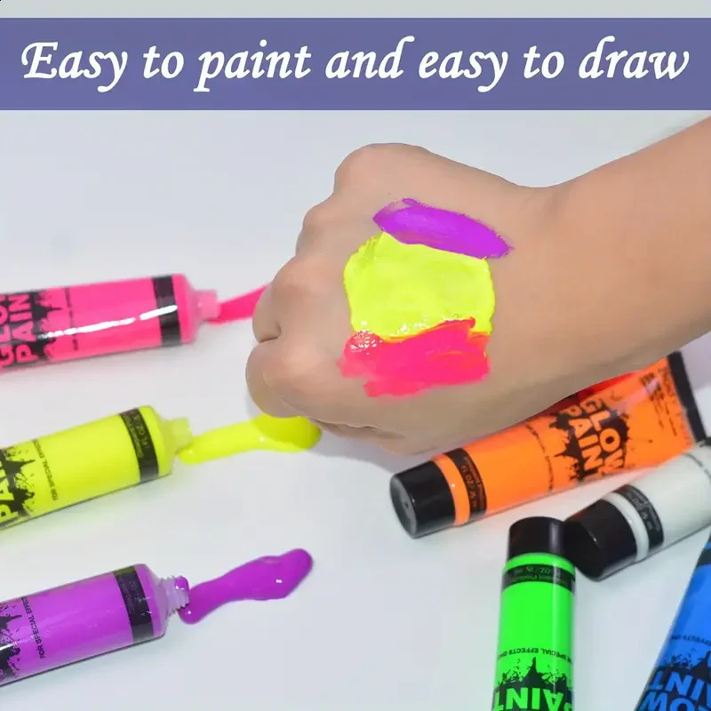 8-color 25ml UV neon face body paint neon fluorescent glow safe body paint for holiday parties Halloween makeup holiday parties 240829