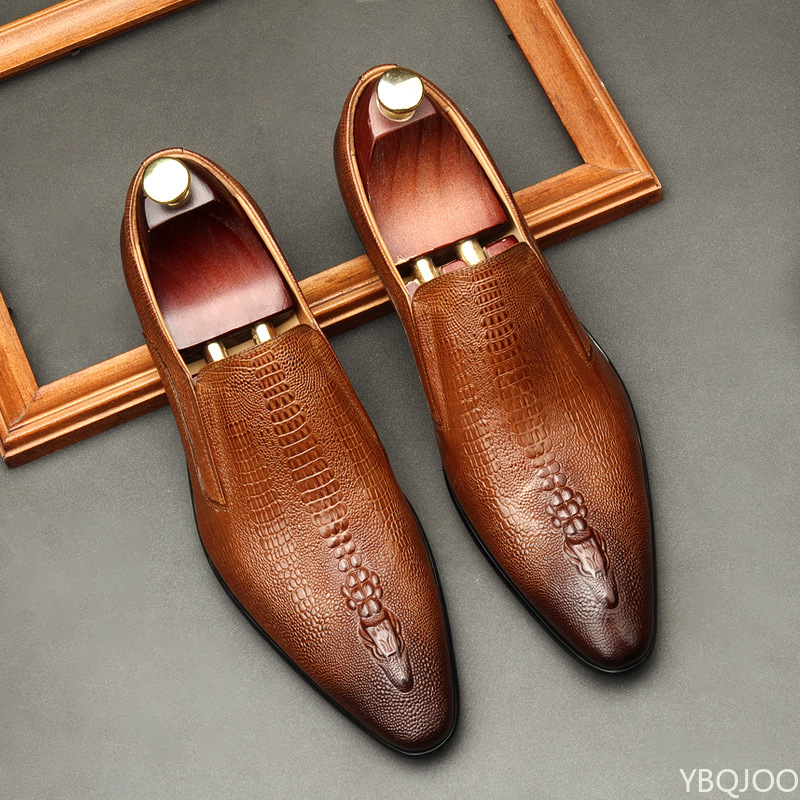 Handmade Mens Wedding Oxford Shoes Black Khaki Genuine Leather Brogue Men's Dress Shoes Slip On Business Formal Shoes For Men