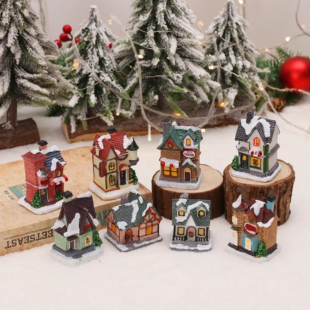 LED Snow House Sculpture, Resin Christmas Home Decoration, Night Light for Kids, 2024 Xmas Gift