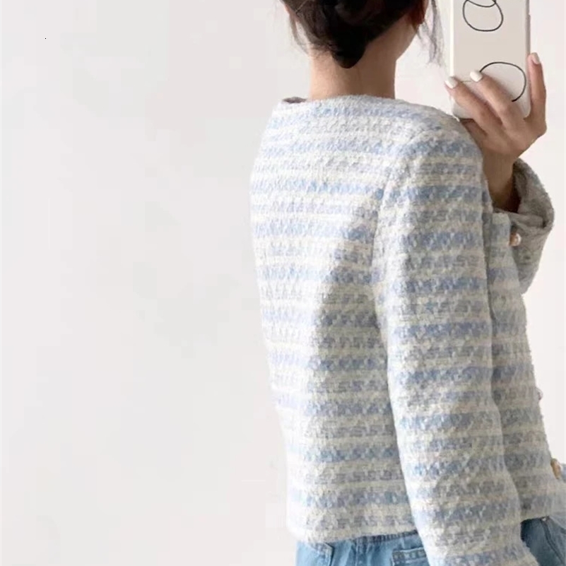 ITOOLIN Autumn Winter Women Elegant Tweed Cardigan Short Coat With Pocket Single Breasted Jacket For Women Loose Outwear 240829
