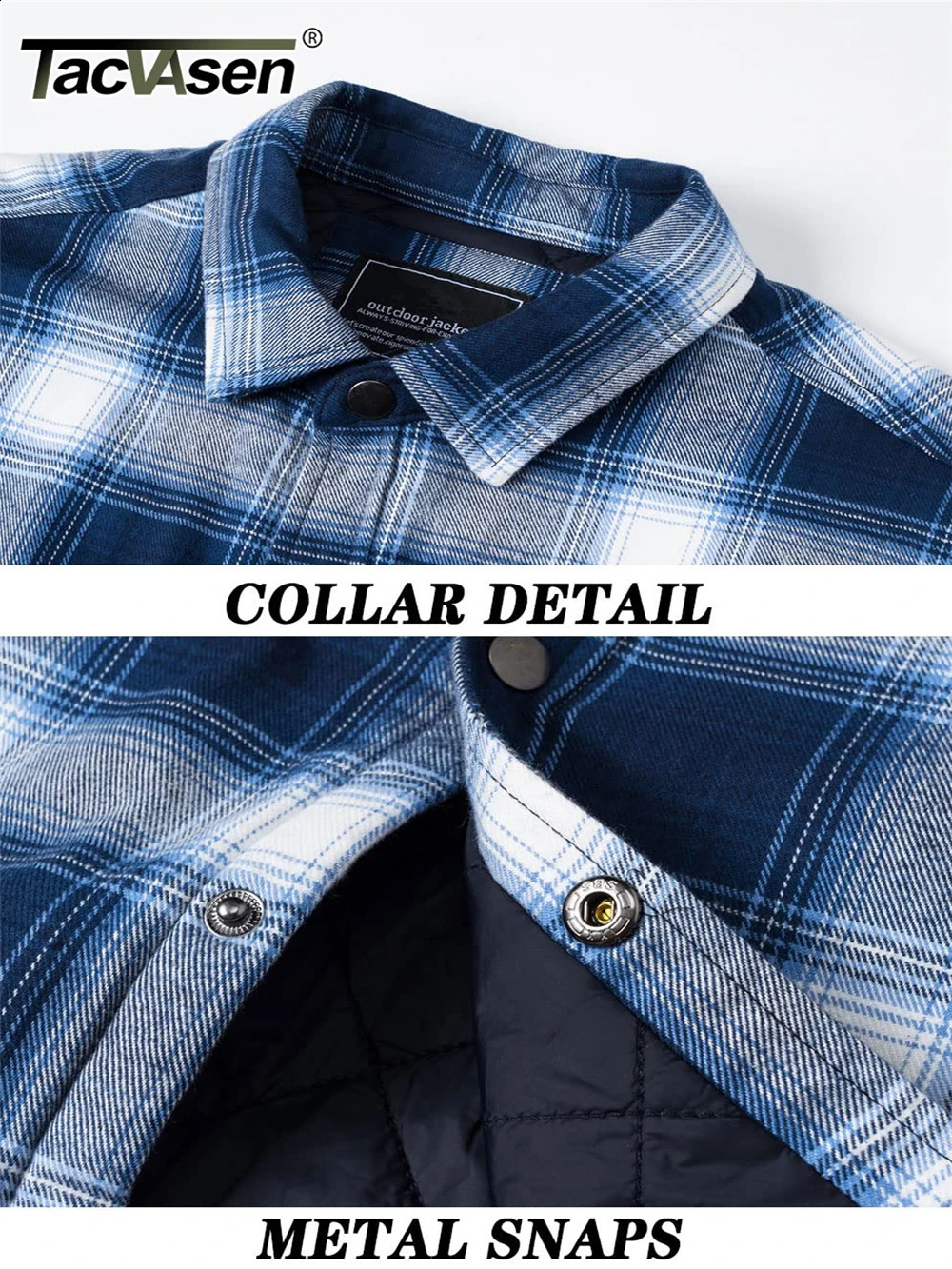 TACVASEN Winter Plaid Cotton Jackets Mens Long Sleeve Quilted Lined Flannel Shirt Jacket Multi-Pockets Outwear Hiking Coats Tops 240829