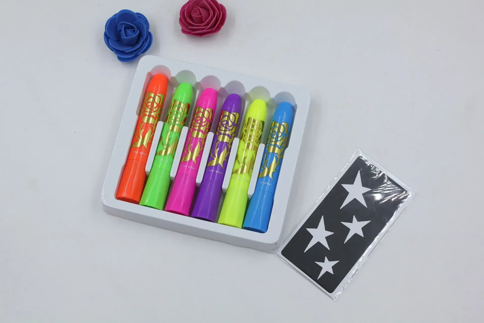 6 pieces of coloring crayons vibration colors neon body coloring amazing odorless and non-toxic coloring body coloring glow sticks party supplies 2408