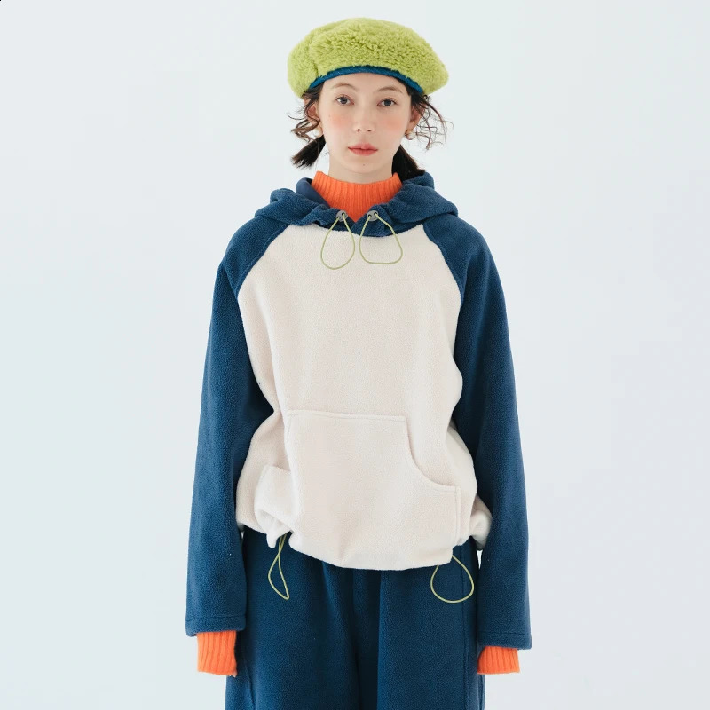 Imakokoni original n long sleeved color hooded sweater with pockets for casual warmth winter top 223904 240827
