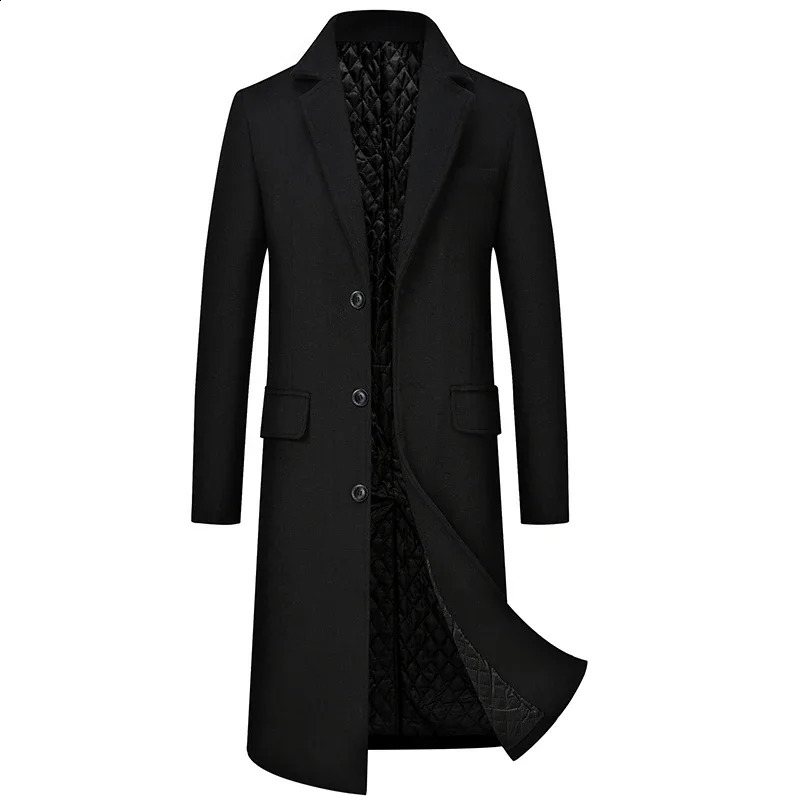 Mens autumn and winter X long wool jacket mens business and leisure ultra-thin solid wool windproof jacket high-quality thick warm trench jacket 24082