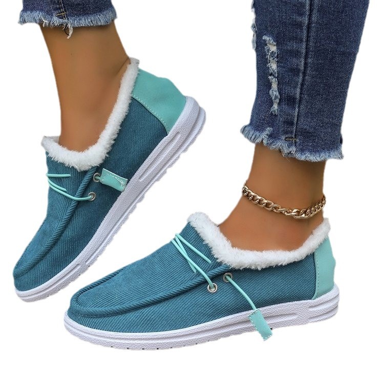 Women's autumn and winter over-sized round toe lace up and plush warm cotton shoes