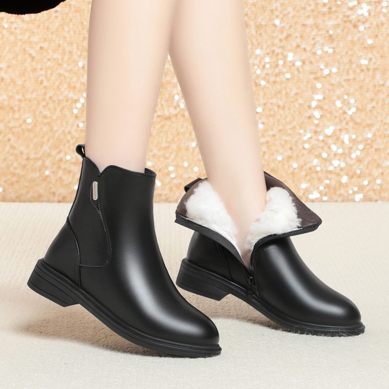 AIYUQI Marton Boots Women Genuine Leather 2024 New British Style Women Winter Boots Wool Warm Large Size Women Motorcycle Boots