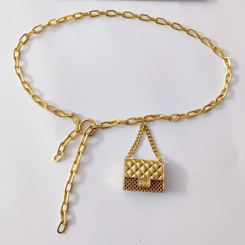 Chain Belt For Women Mini Waist Gold Metal Bag Hollowed Out Waistband Tassel Body Jewelry Accessories 240830Z