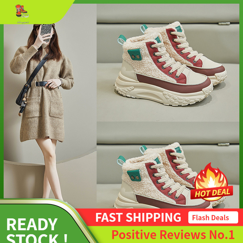 Ddmysports Winter Plush Igh Top White Shoes New Korean Edition Ins Female Students Eight Increase Exercise Warm Leisure K OUTDOOR