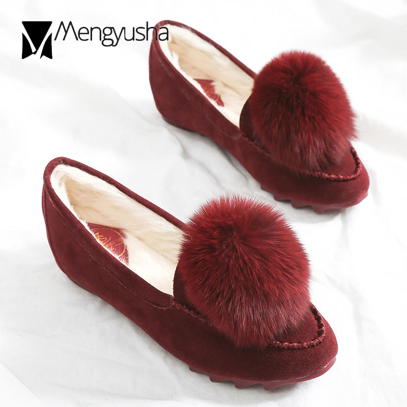 Cute pompom winter fur flat loafers women 9.5/10 espadrilles 2023 new arrival ballet flats slip on creepers comfort moccasins