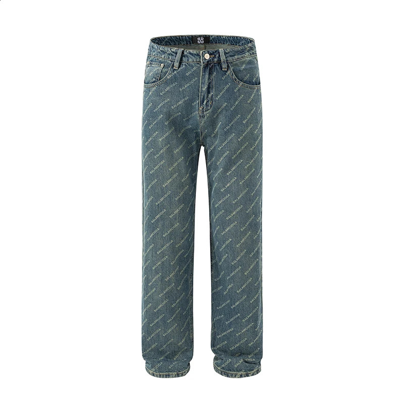 Hip hop fashion letter printing mens jeans couple loose straight style personalized young Korean pants mens clothing 240829