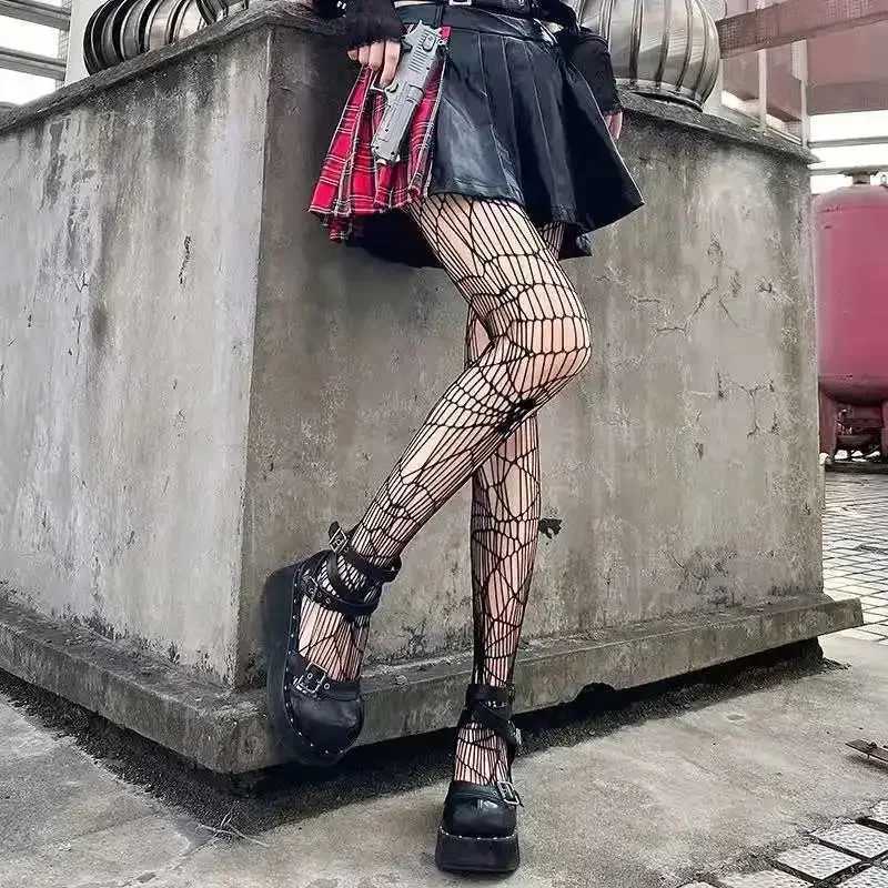 Socks Hosiery Gothic Dark Girls Skull Hollowed Out Tights Punk Women Sexy Fishnet Black Stockings Goth Lolita Nylon Spider Web Mesh Pantyhose Y2408330