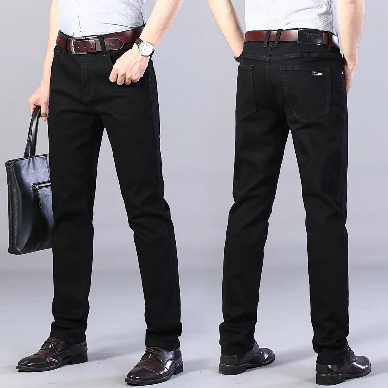 Mens Stretch Black Jeans Classic Style Business Fashion Pure Blue Slimfit Denim Pants Male Casual Trousers 240826Z