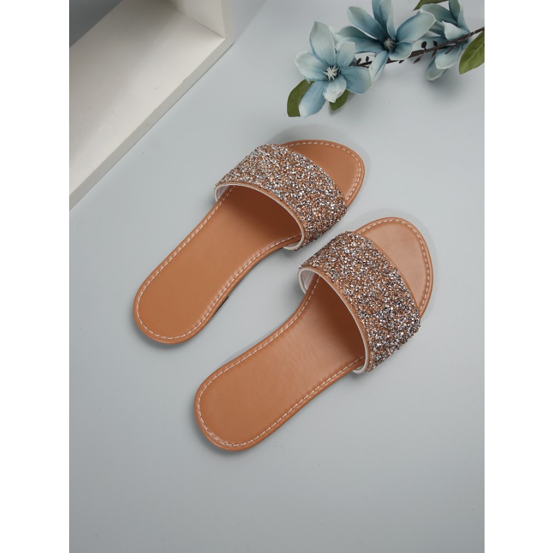 Glitter Bling Summer Slippers for Women New Ladies Flat Beach Slipper Women Sandals Outdoor Shoes Luxury Designer Plus Size