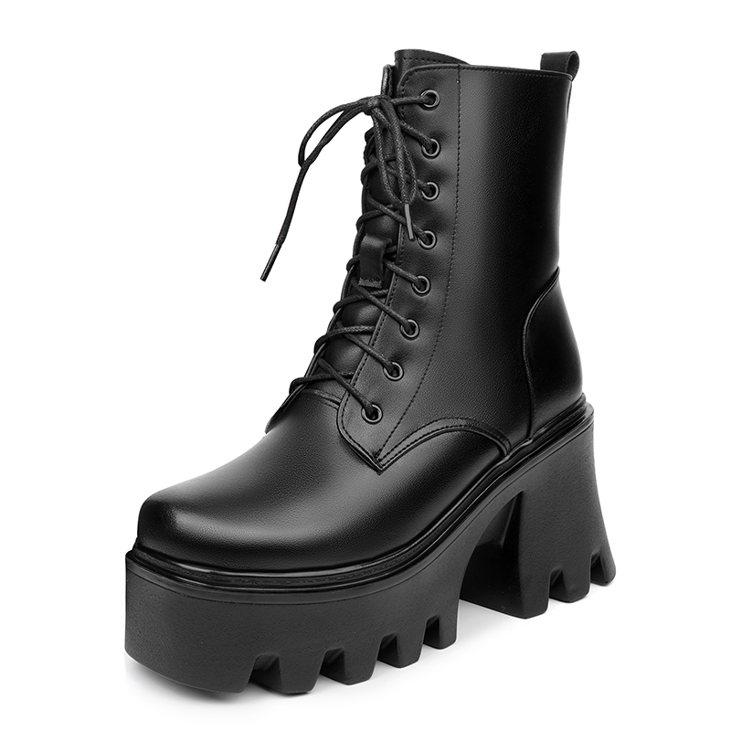 AIYUQI Women Ankle Boots Platform High Heel 2024 Genuine Leather Wool Warm Winter Boots Women Lace-up Fashion Biker Boots Women