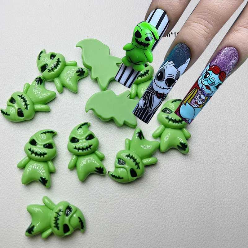 Resin green ghost flat back Cabo Joan nail charm Halloween decoration gemstone sparkling acrylic DIY nail art accessories W240829