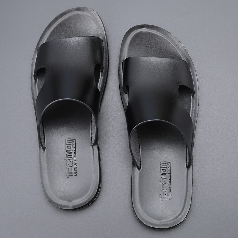New Fashion Men Shoes Flats Summer Casual Slides Outside Sandals Beach Work Slippers Soft Leather Flip Flop Shoes
