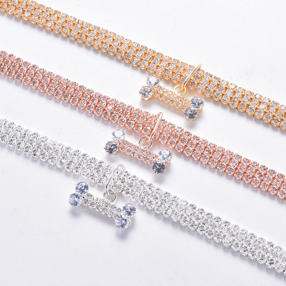Dog Collars Dog Necklace Adjustable Cat Collar Zircon Bone Rhinestone Diomand Pendant Jewelry Metal Copper Dog Collars Dog Accessory H250219