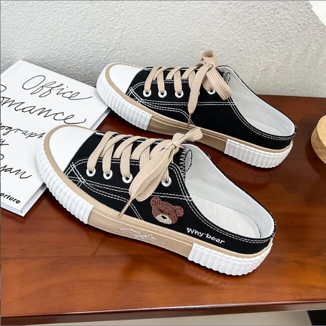Summer Bear Canvas Shoes Women Korean Breathable Casual Sport Fashion Lace Up Flat Tennis Sneakers Female Vulcanized