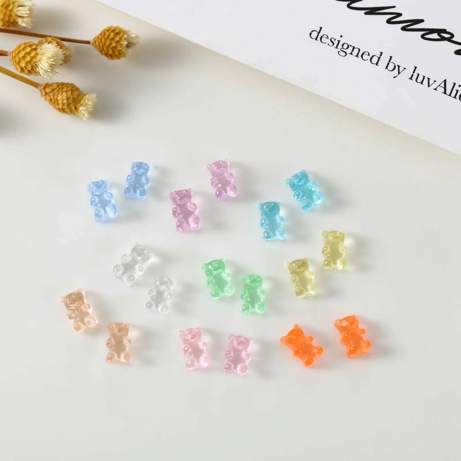 100Pcs nail art cute bear resin charm 4x7mm mini nail decoration 3D DIY handmade nail stone crafts W240829