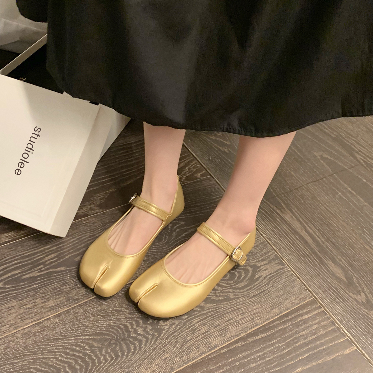 luxury designer split toe med-high heels shoes woman mules leather moccasins Japanese style round heel tabi ninja pumps women