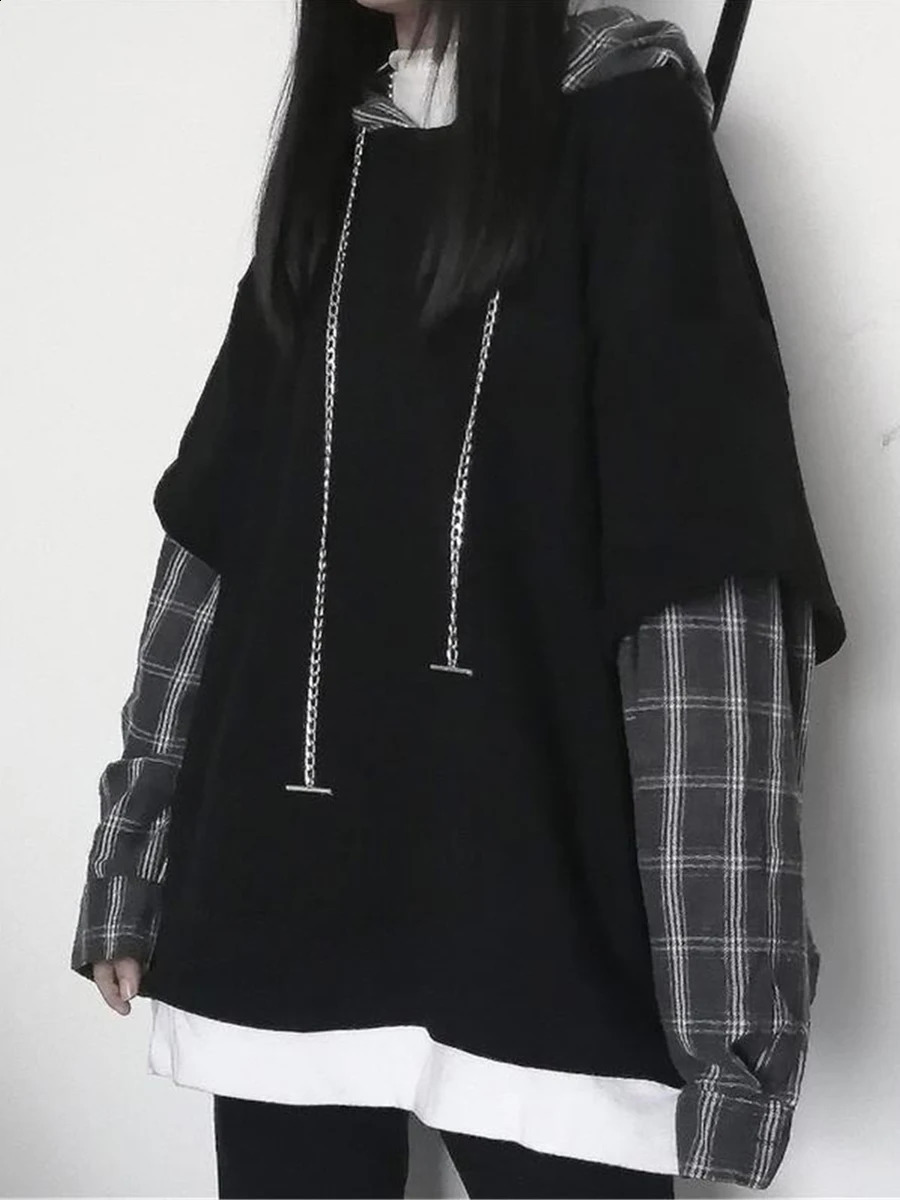 twopiece hoodie womens Harajuku plain weave sweatshirt Japan Kawaii casual zipper top gray oversized basic 240827