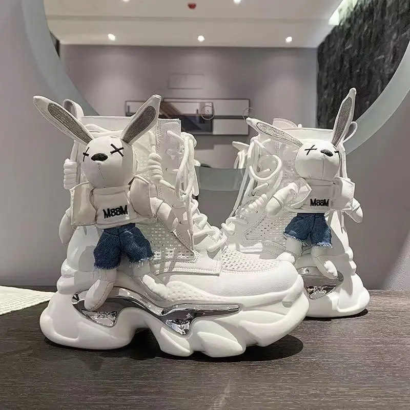 Lace-up Sneakers Booties Chunky Female Ankle Boots with Laces Sports Kawaii Short Shoes for Women Cute Footwear Platform Y2k