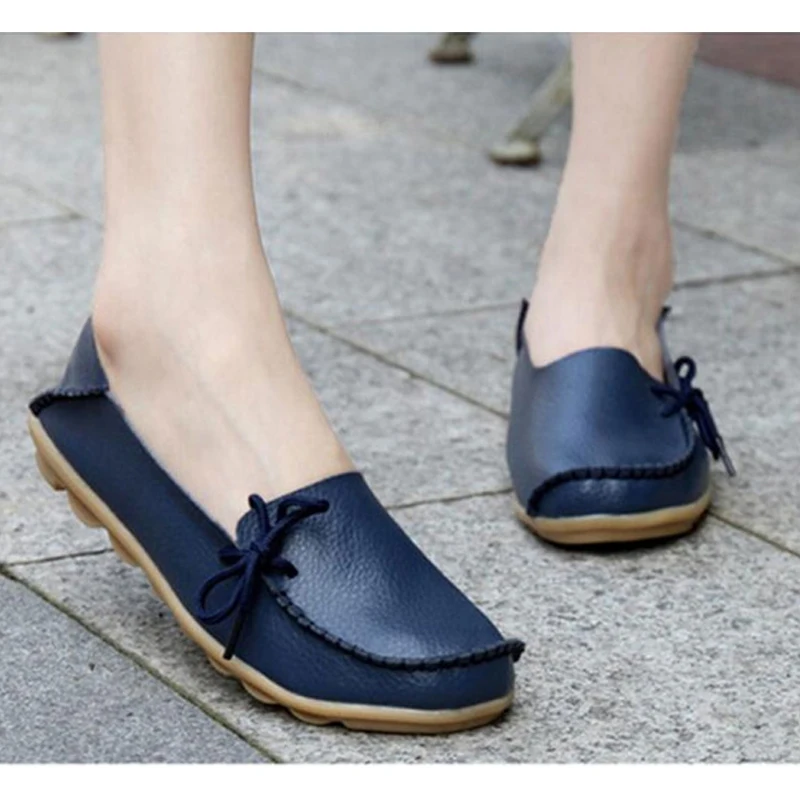 YAERNI women shoes leather Loafers mother casual fashion slip-on girls shoes breathable comfortable woman Dress Solid flats