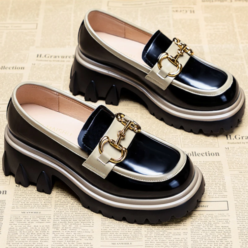 Autumn Shoes Spring Platform for Women British Style Loafers Leather Casual Shoe Thick-soled Heightened Pumps Breathable atos
