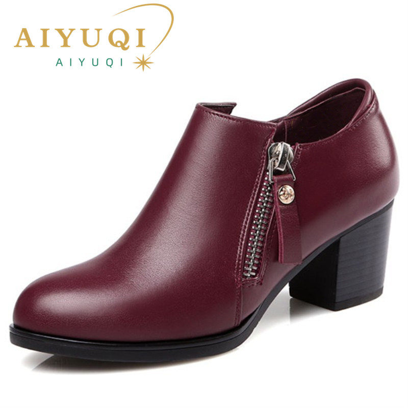 Genuine leather woman shoes 2024 autumn new deep mouth singles shoes cowhide thick with large size of dress shoes