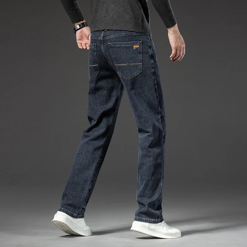 Big 40 42 44 Mens Loose Straight Jeans Spring Business Casual Stretch Trouser Smoke Grey Jeans 240829