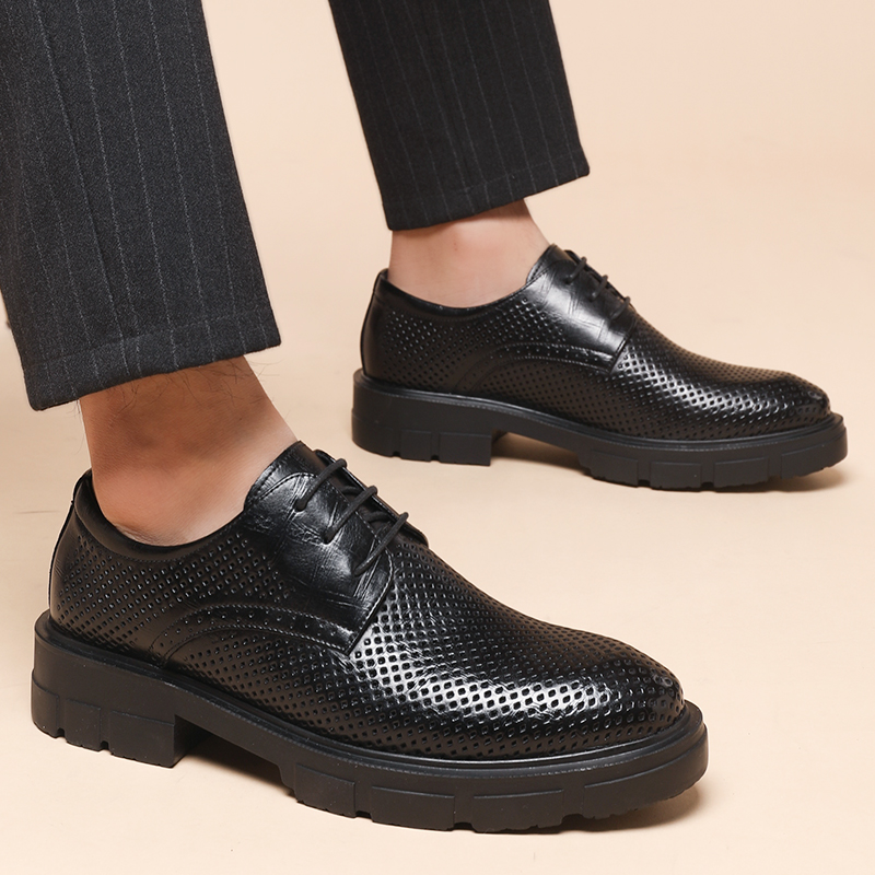 Men's Leather Platform Derby Shoes - Height Increasing Wedding Dress Shoes, 5/8/10 CM Heel, hot Formal & Stylish for 2024