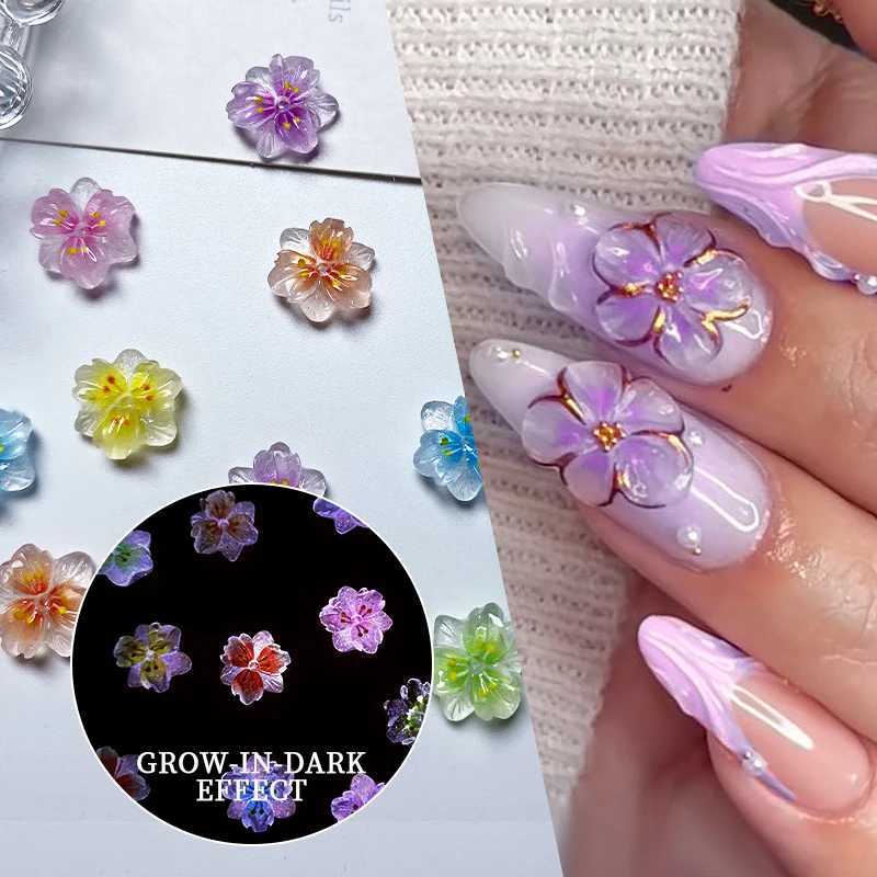 30 pieces of ice transparent flower resin 3D nail art charm night light bow nail decoration DIY jewelry accessories W240829