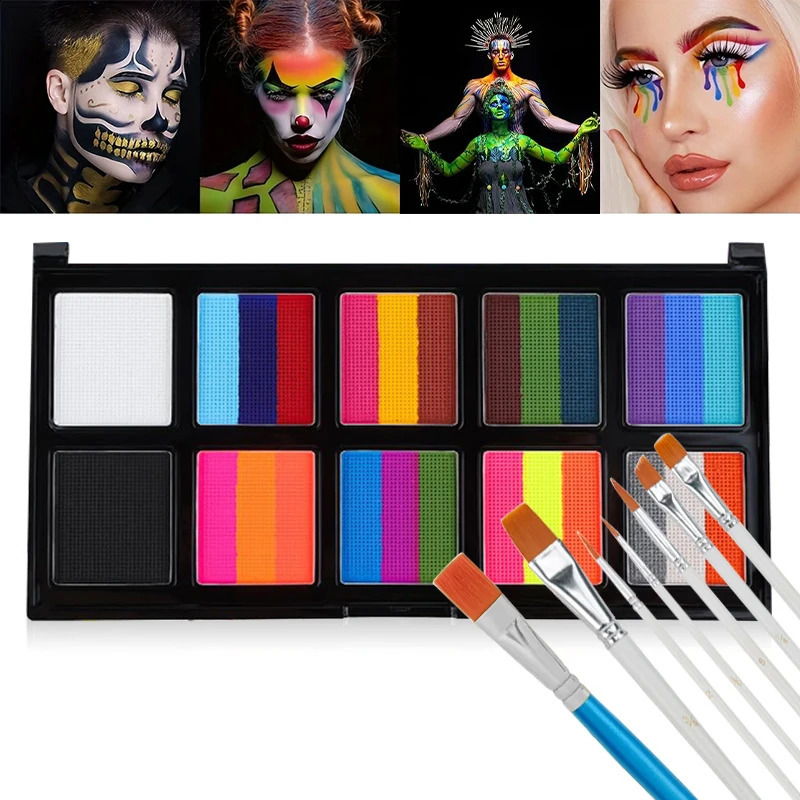 Children and adults body and painting kit 10 color makeup palettes with brushes Halloween carnival artist role-playing art party 240829