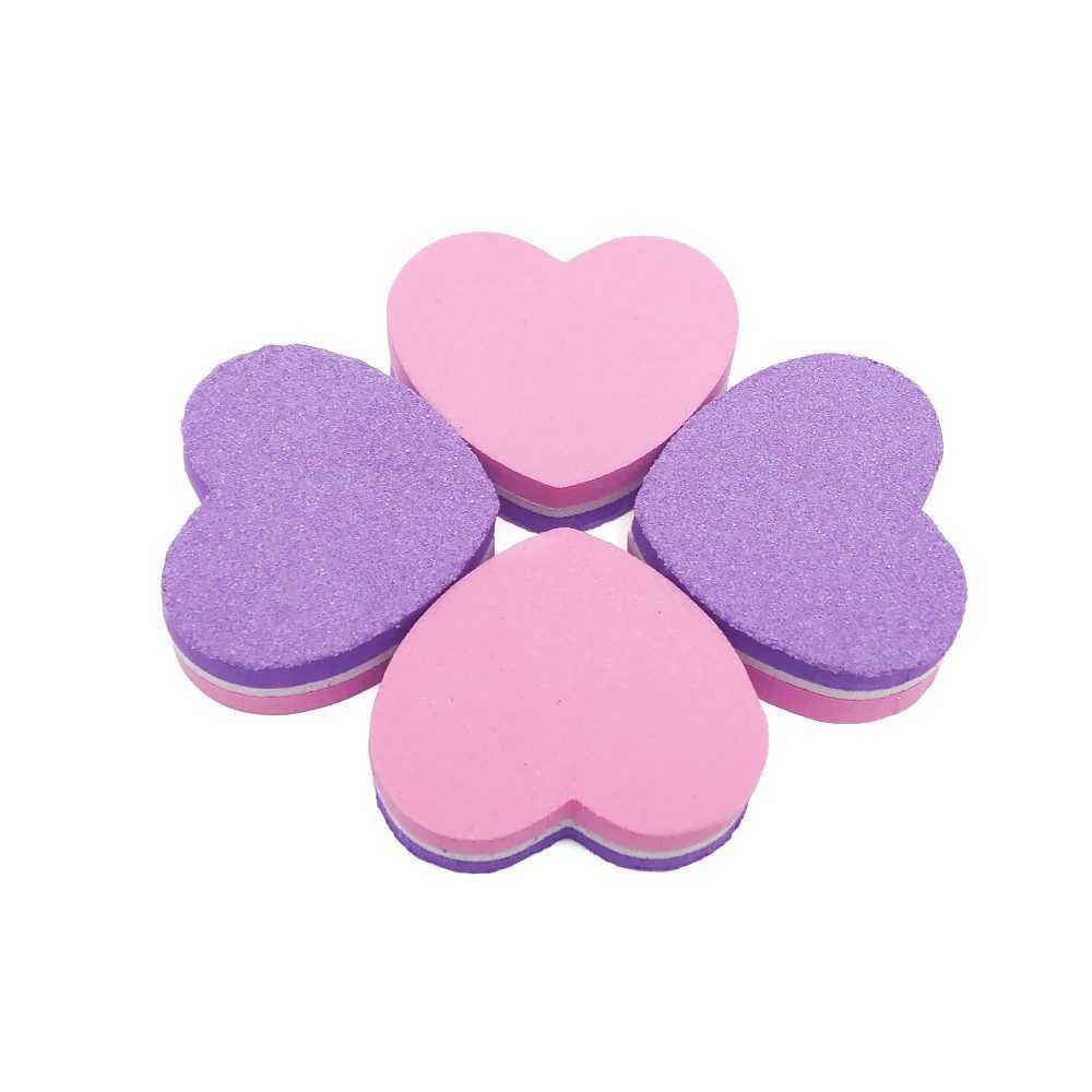 50 pieces of double-sided heart-shaped nail file buffer block pink purple 180 240 grit sponge nail products used for professional processing of produc