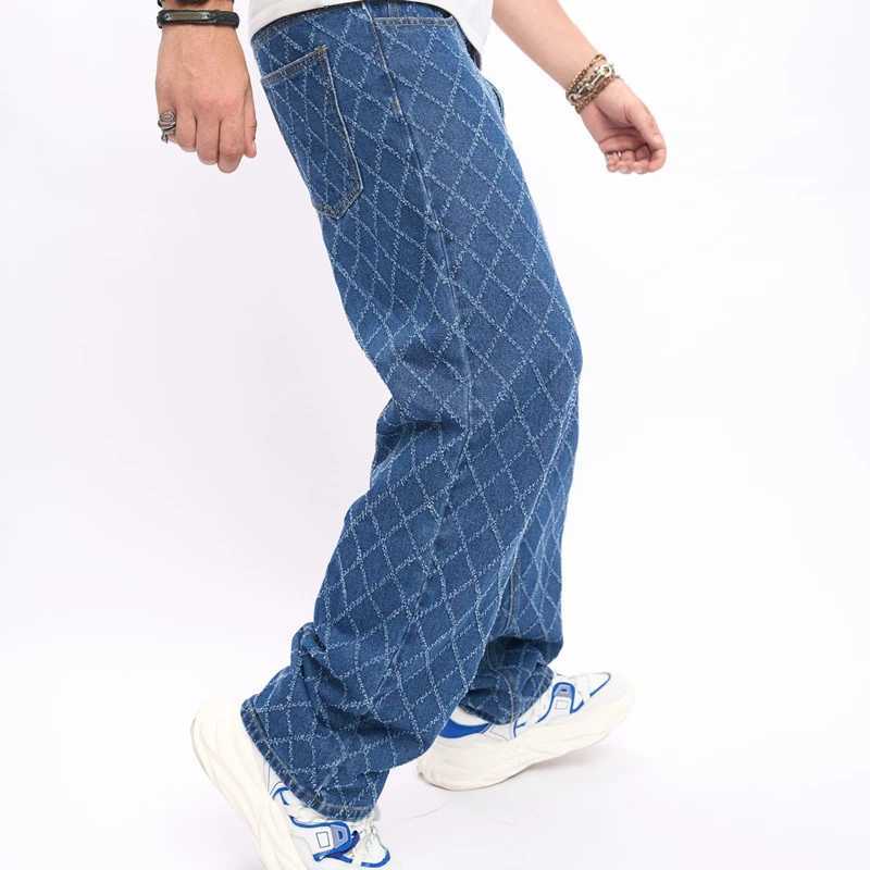 Men's Jeans New Casual jeans Trend Slacks High Strt Wide-Leg Pants Mens Plaid Hip Hop Pants Y240830TRKI