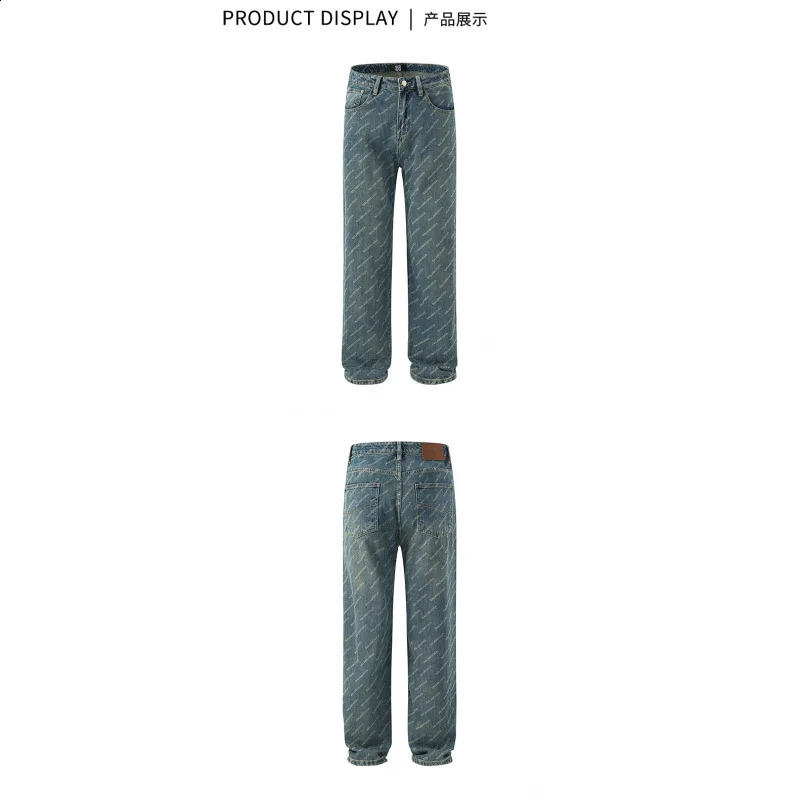 Hip hop fashion letter printing mens jeans couple loose straight style personalized young Korean pants mens clothing 240829