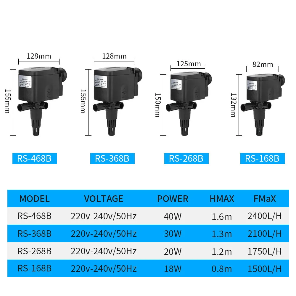 Resun RS-168B/268B/368B/468B Submersible Fish Tank Three-in-one Filter Aeration and Wave Pump