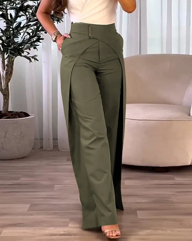 Fashion Womens Elegant High Waist Overlap Asymmetrical Wide Leg Pants Female Trouser Casual Bottom Z260314