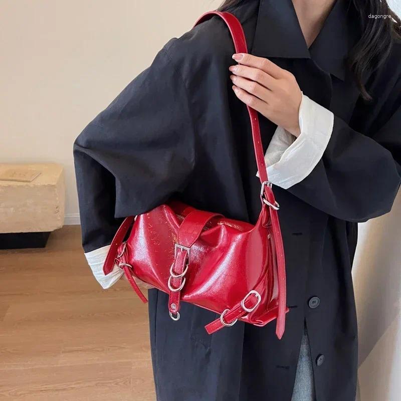 Shoulder Bags Y2K Vintage Designer Elegant Red Pu Leather Buckle Wallets Bag Aesthetic Purse Crossbody Handbag Tote Women