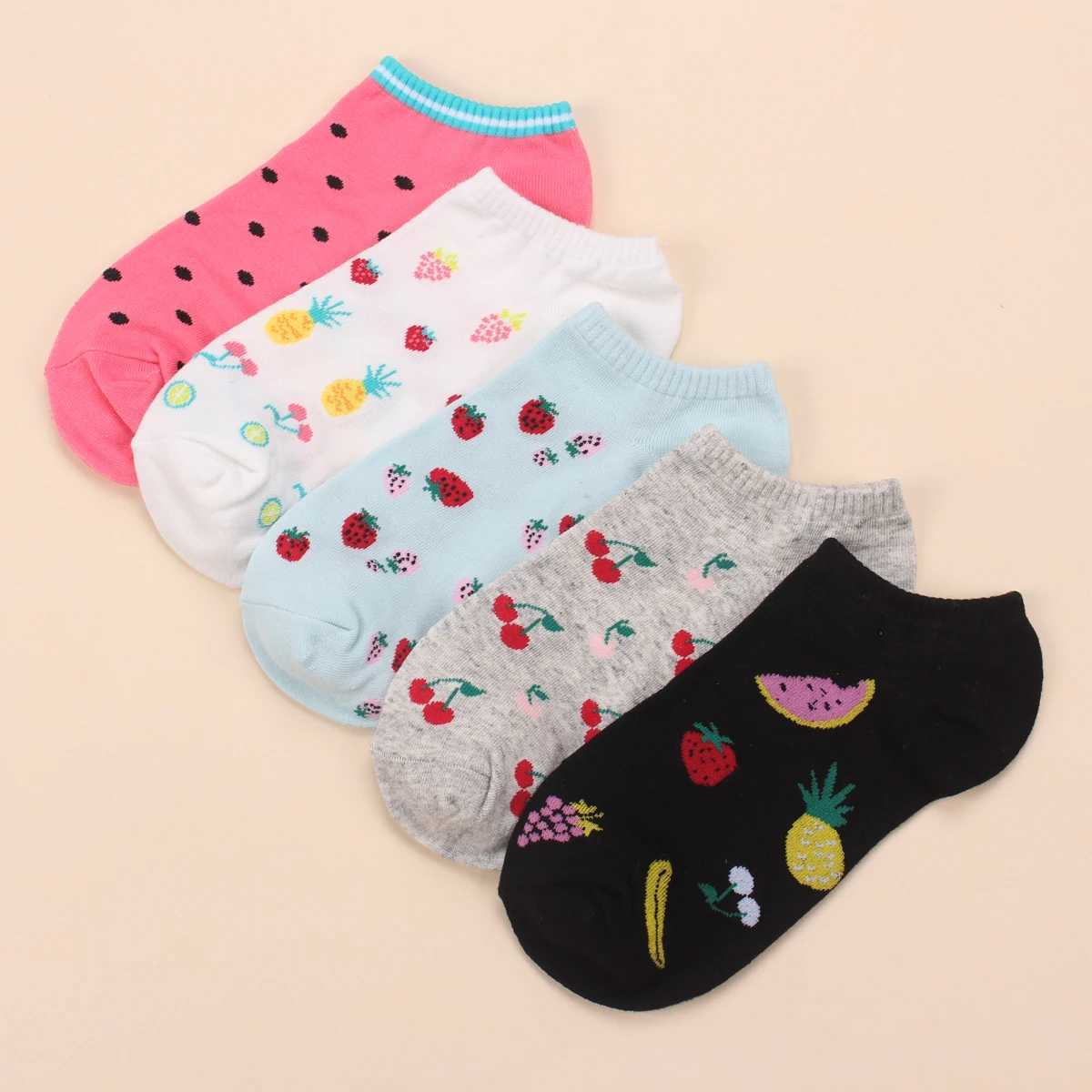 Men's Socks 5 Pairs Women Girls Cute Cartoon Cotton Socks Short Summer Ankle Socks Y240830N7AG