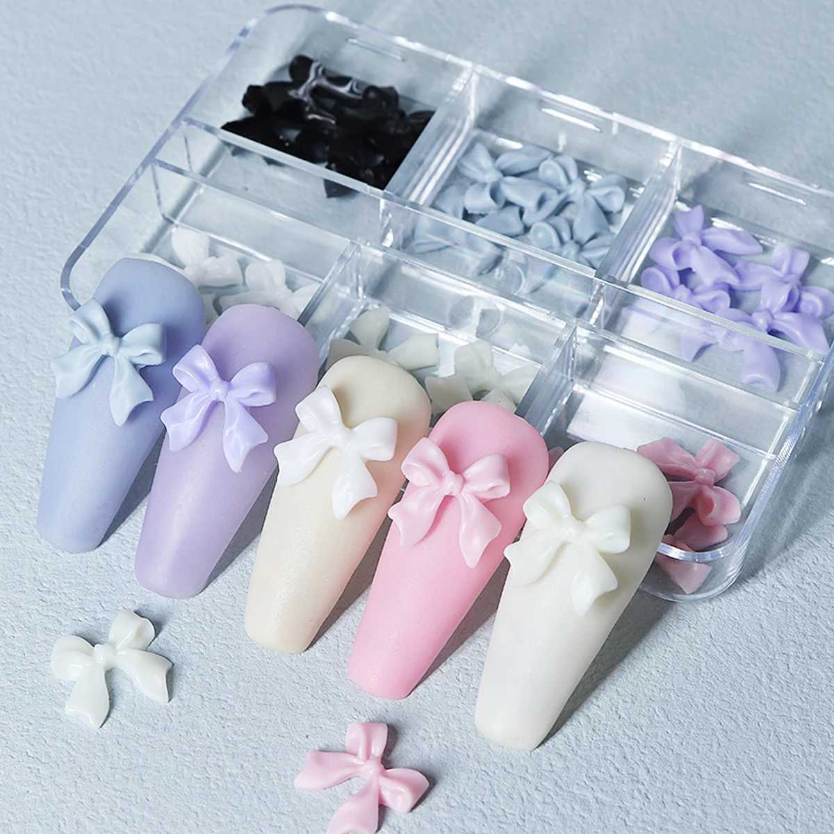 30 White Ribbon Resin Bow Nail Charm Parts 3D rhinestone nail decoration accessories DIY Korean handmade design supplies W240829