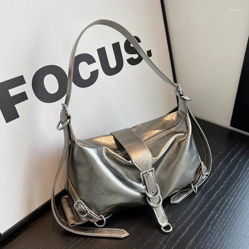 Shoulder Bags Y2K Vintage Designer Elegant Red Pu Leather Buckle Wallets Bag Aesthetic Purse Crossbody Handbag Tote Women