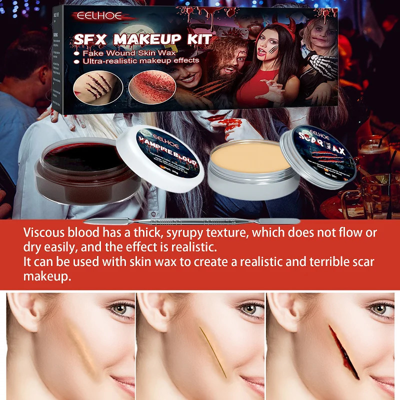 Eelhoe Halloween Skin Wax Plasma Makeup Set Scar Makeup Horror Atmosphere Party Makeup Props Role Playing Makeup Painting Set 240829