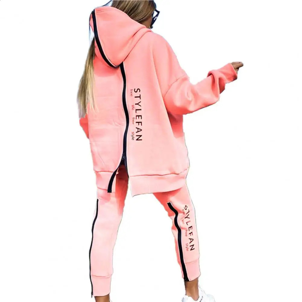 Two Wear Ways Women Outfits Two Piece Set Jogger Letter Printing Zipper Hooded Sweatshirt Pants Set Hoodies Tracksuit Fitness 240829
