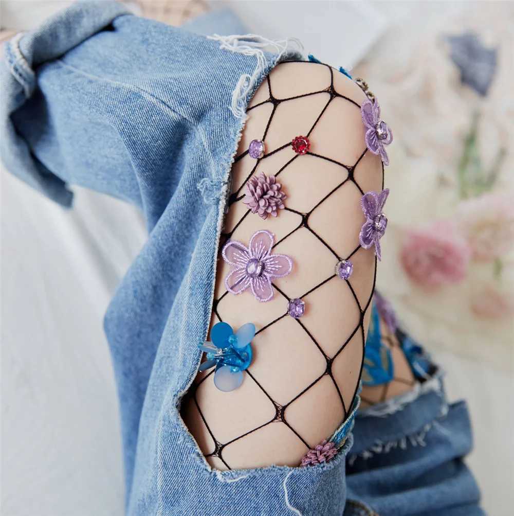 Socks Hosiery Hollow Out Sexy Tights Embroidery Flowers Silk Stockings Fishnet Pantyhose Female Hosiery Stockings Sexy Lingerie Woman Socks Y2408330LC