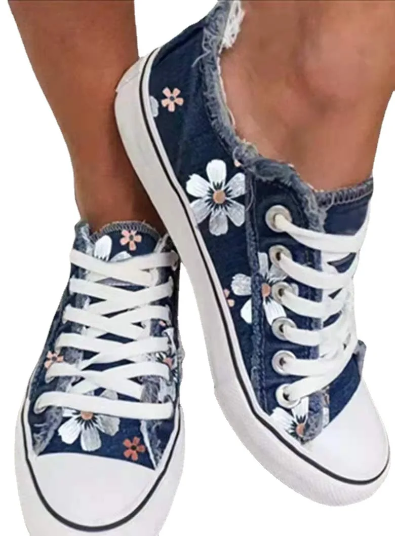 2022 Fashion Flower Canvas Lace-up Flats Shoes Platform Casual Loafers Zapatos Planos Zapatos De Mujer Sneakers Women Luxury