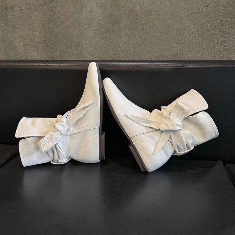 Women's bow retro slimming western flat boots