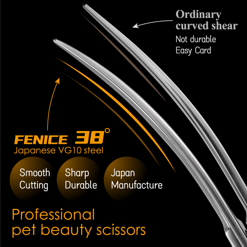 Fenice JP VG10 Steel 6.25 6.75 7.25 inch 38°Curved Blade Pet Dog Grooming Scissors Shears Pet Curved Scissors Dogs Products