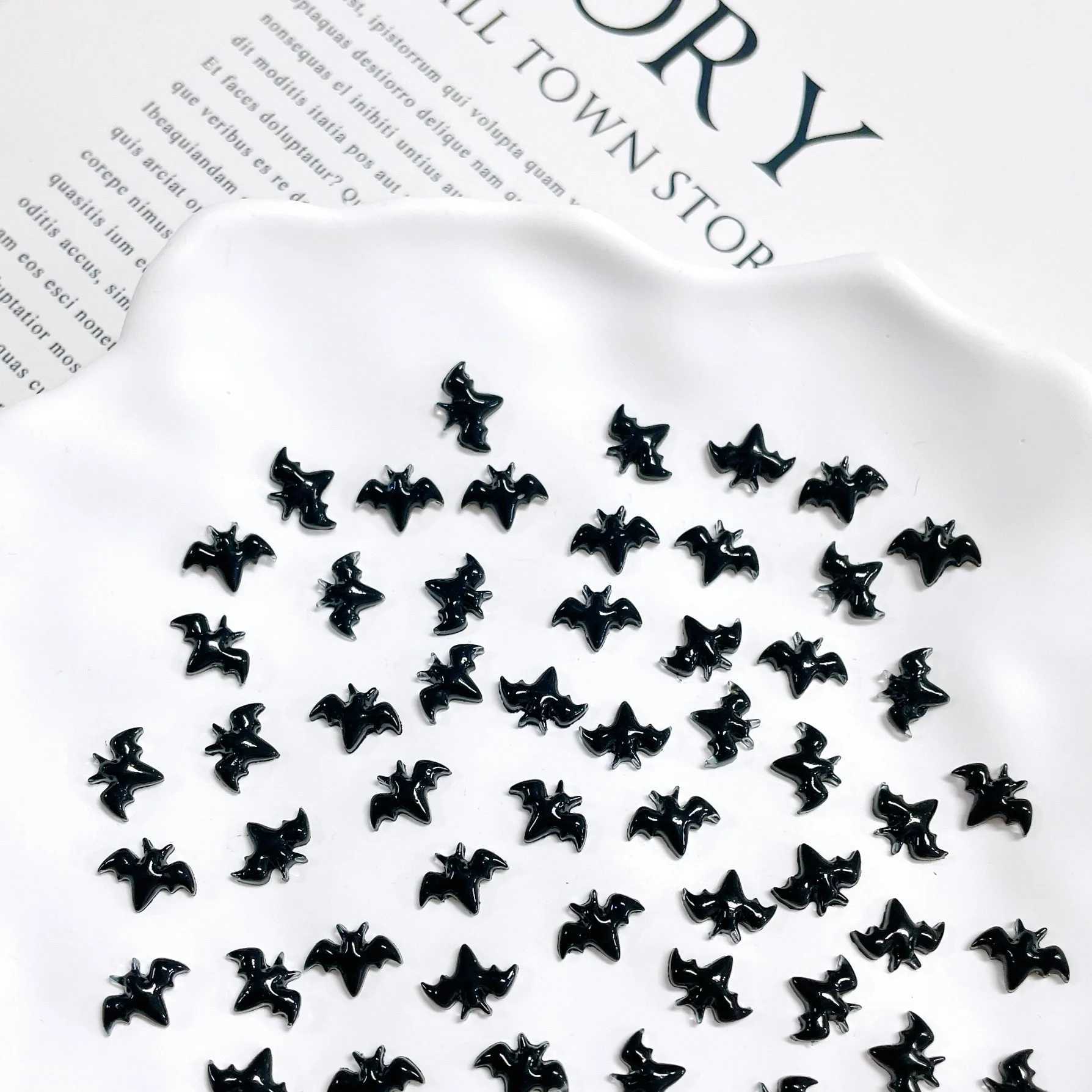 30 pieces of 3D black bat nail amulet accessories used for Halloween nail decoration art design supplies materials handmade decoration tools W240829