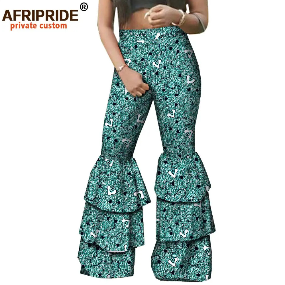 Spring and Autumn Street Style Womens Pants African Mid Waist Full Length Three Layer Flame A1821001 240827